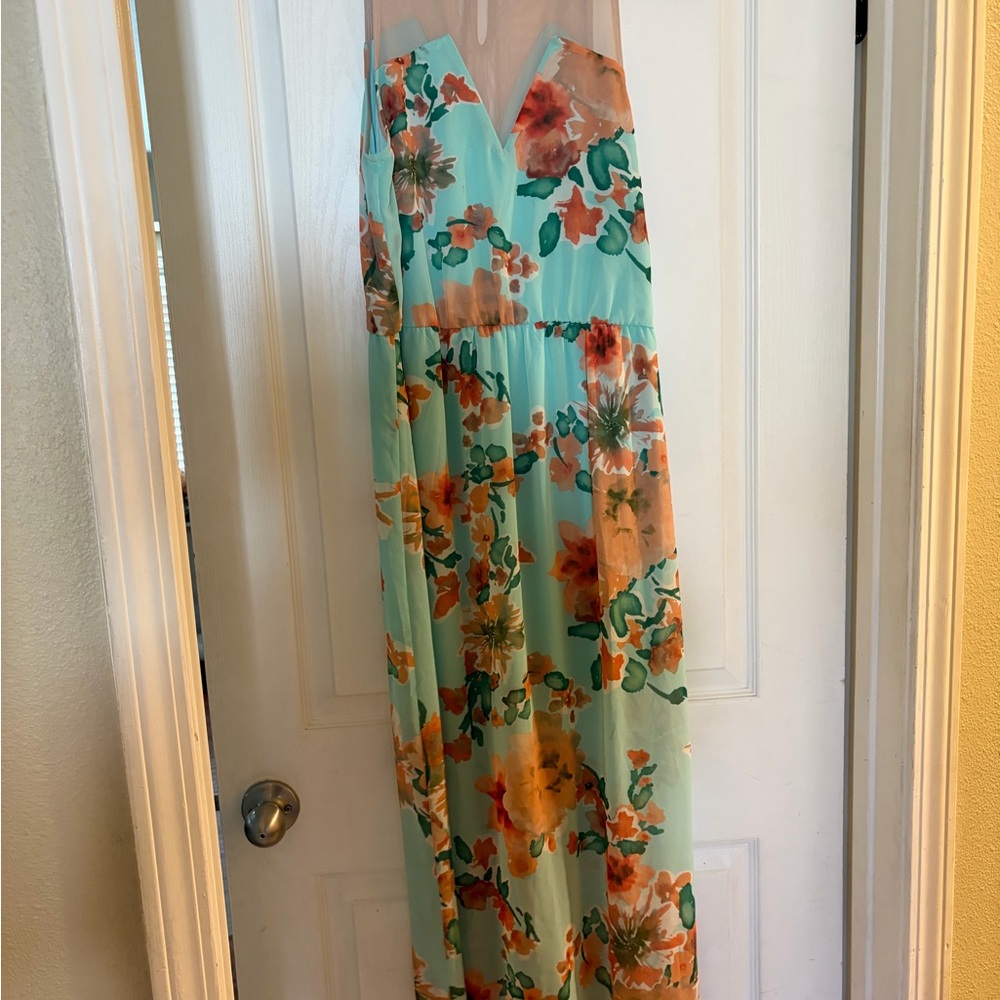 Lush Floral Maxi Dress - Mint and Orange
